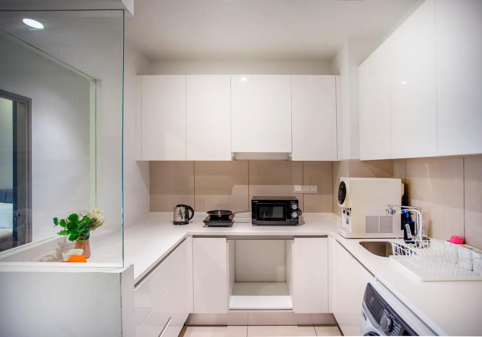 Kitchen or kitchenette, stove