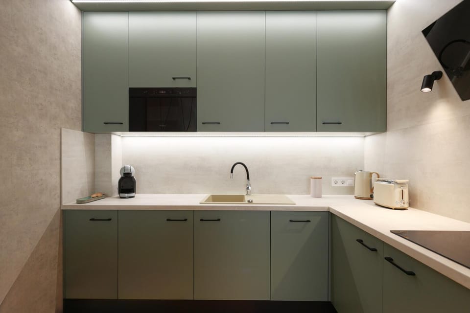 Kitchen or kitchenette, stove