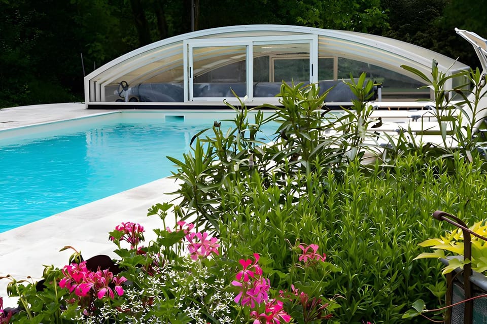 Property building, Living room, Swimming pool