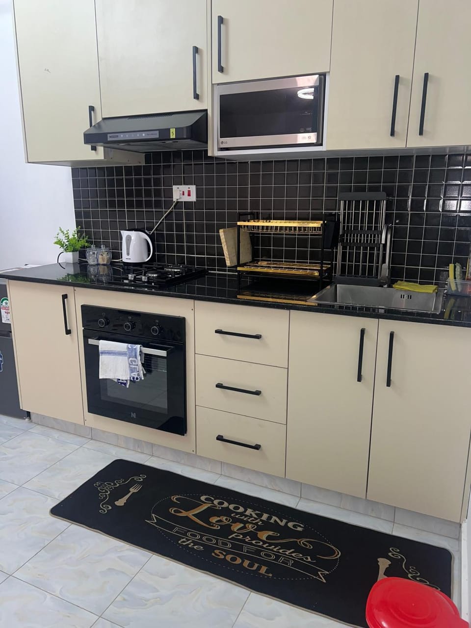 Kitchen or kitchenette, stove