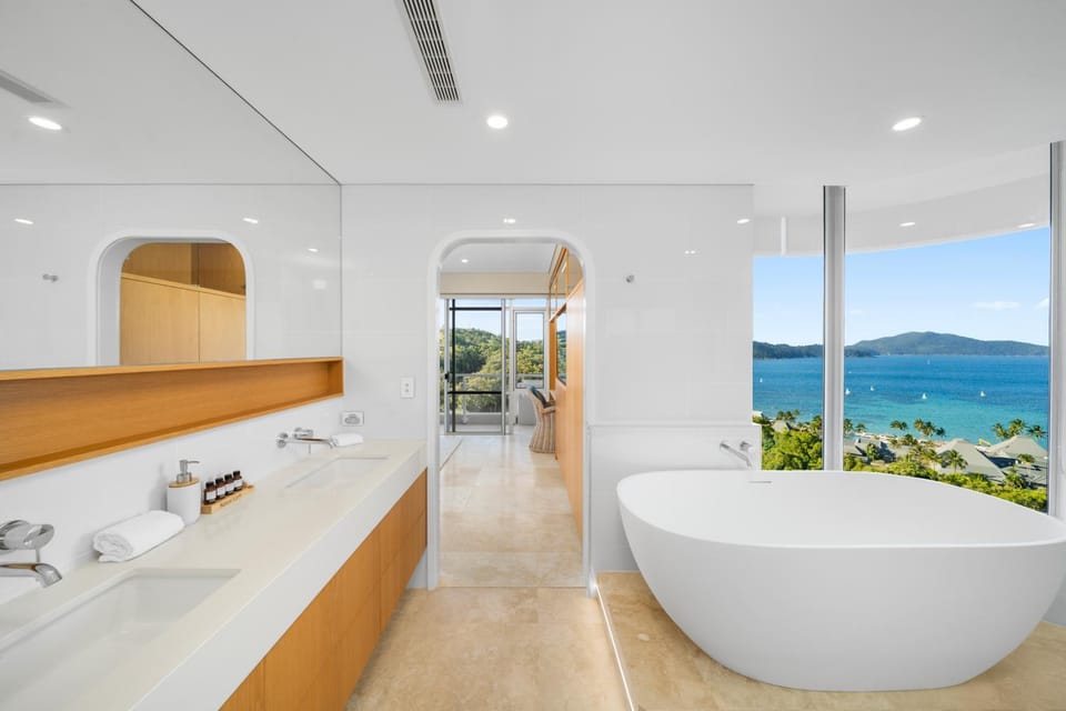 Bathroom, Sea view, Bath, towels
