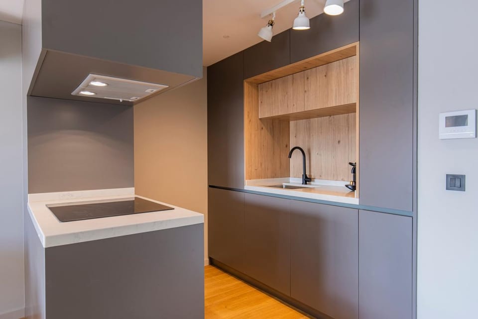 Kitchen or kitchenette, stove