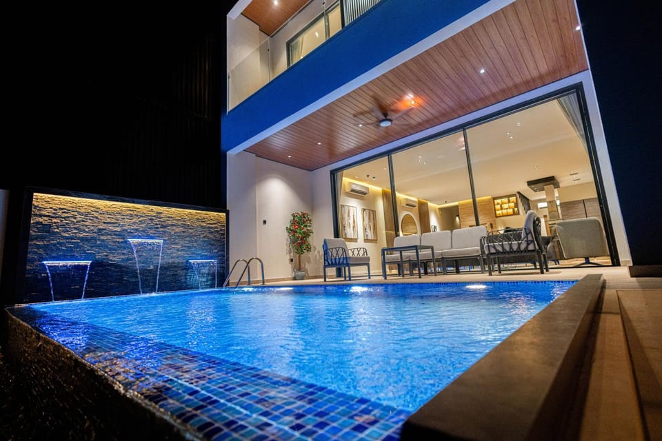 Night, Pool view, Swimming pool