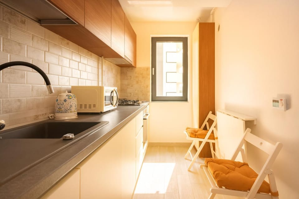 Kitchen or kitchenette, stove