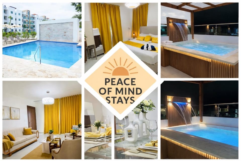 Bed, Photo of the whole room, Bedroom, Text overlay, Pool view, Swimming pool, sunbed