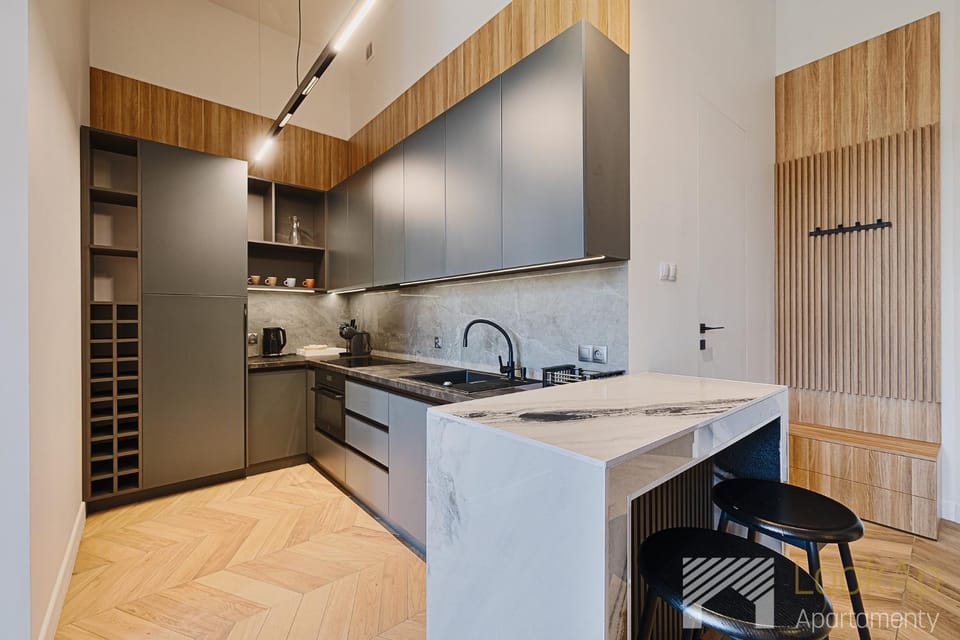 Kitchen or kitchenette, stove