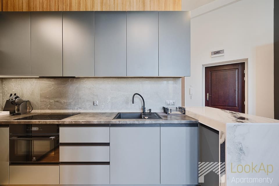 Kitchen or kitchenette, stove