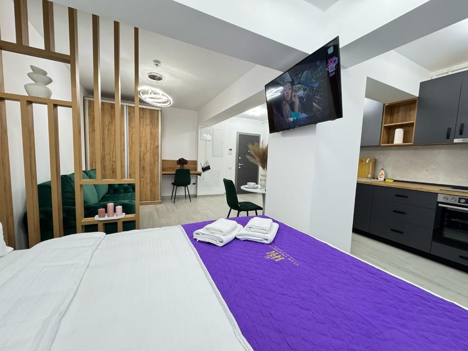 Bed, TV and multimedia, Kitchen or kitchenette, Photo of the whole room, Bedroom, towels