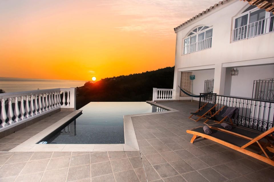 Natural landscape, Pool view, Swimming pool, Sunset, sunbed