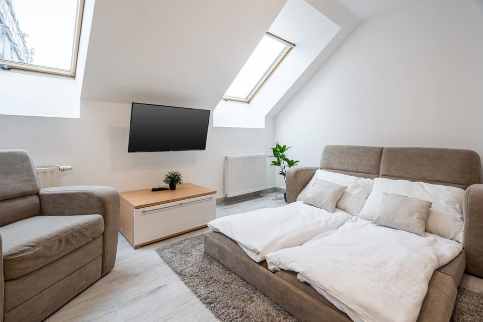 Bed, TV and multimedia, Living room, Photo of the whole room, Seating area, Evening entertainment