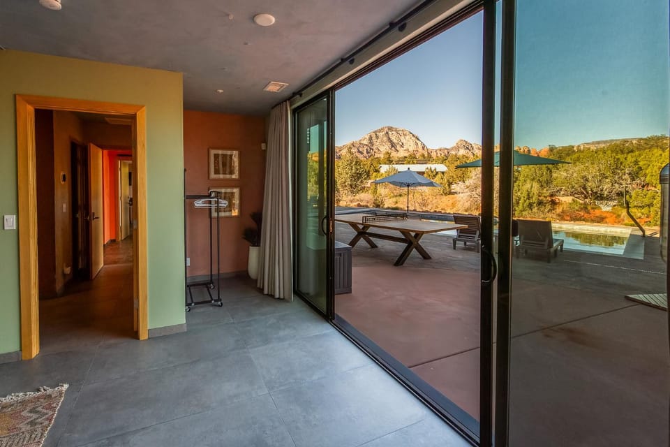 Patio, Living room, Seating area, Mountain view, Pool view, Swimming pool