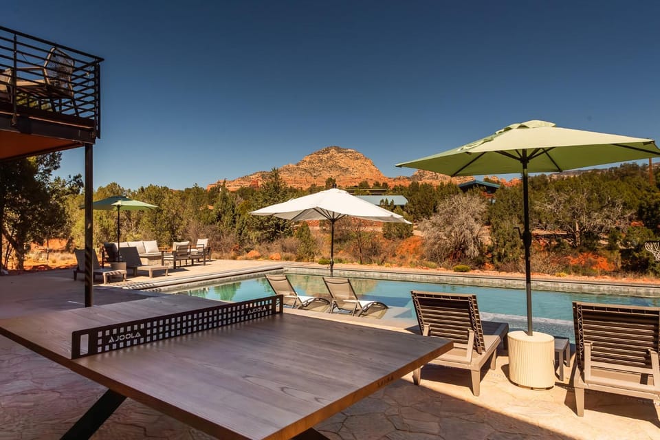 Patio, Natural landscape, Table tennis, View (from property/room), Seating area, Swimming pool, sunbed