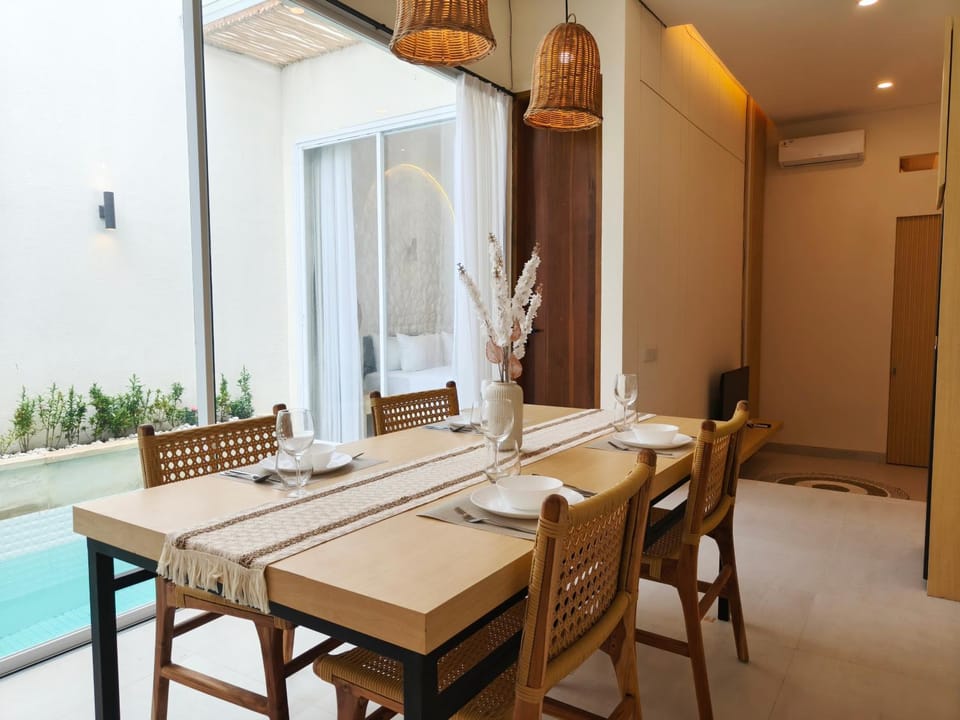 Living room, Seating area, Dining area, Pool view, Swimming pool