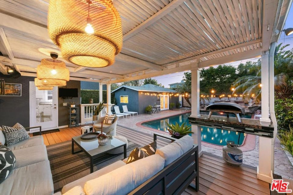 Patio, Seating area, Pool view, Swimming pool, sunbed