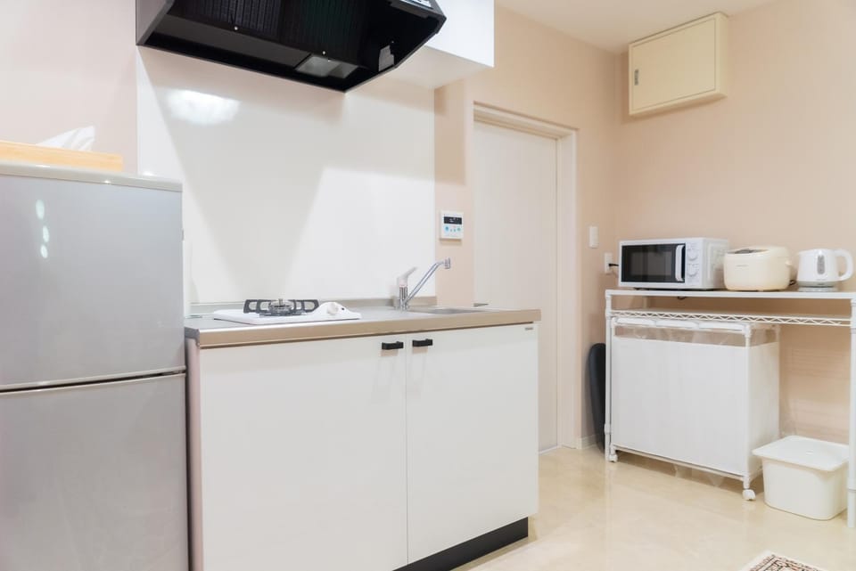 Kitchen or kitchenette, microwave, stove