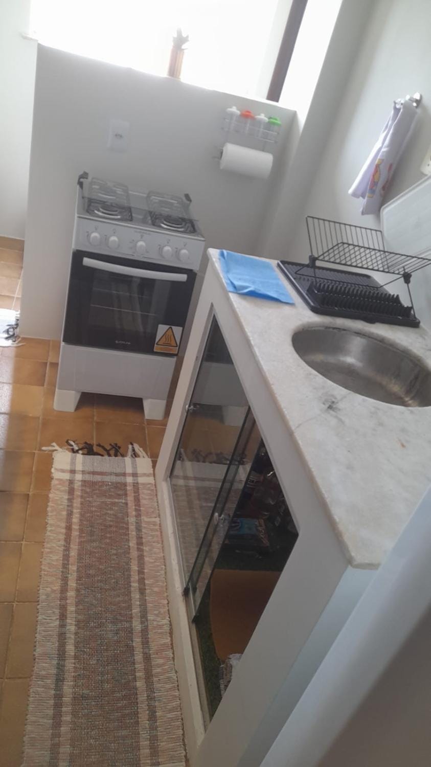 Kitchen or kitchenette, stove
