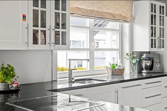 Kitchen or kitchenette, stove