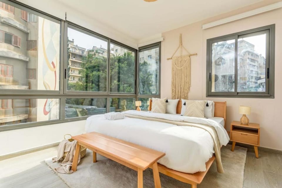 Bed, View (from property/room), Bedroom, Quiet street view, towels, air conditioner