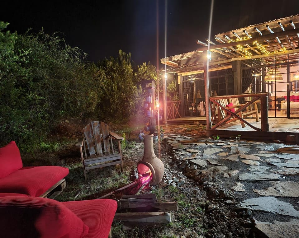 Night, Garden, Garden view, fireplace