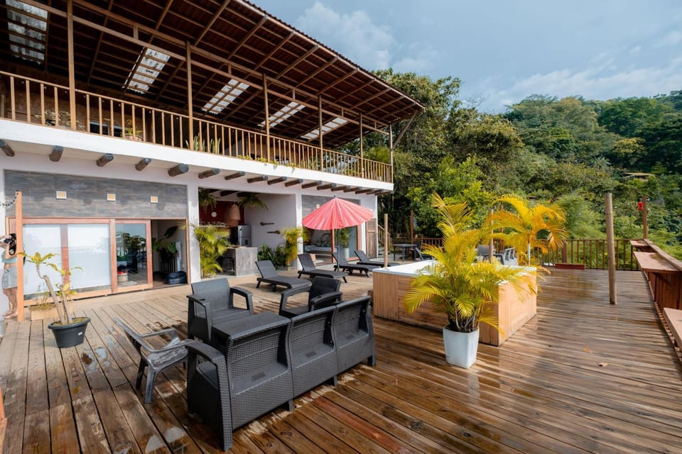 Property building, Patio, Spring, Natural landscape, Garden, View (from property/room), Balcony/Terrace, Living room, Seating area, Garden view