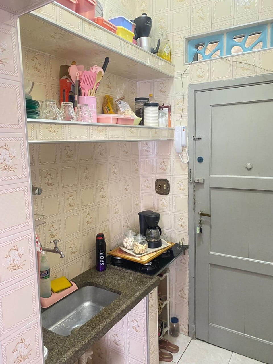 Kitchen or kitchenette, stove