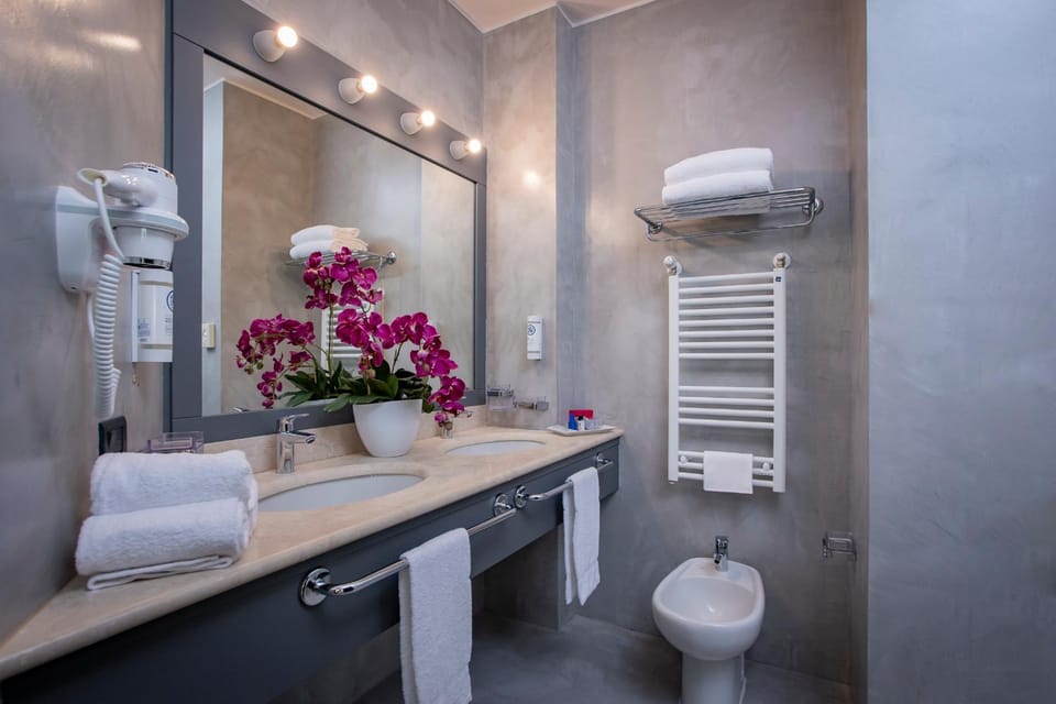 Bathroom, towels, air conditioner