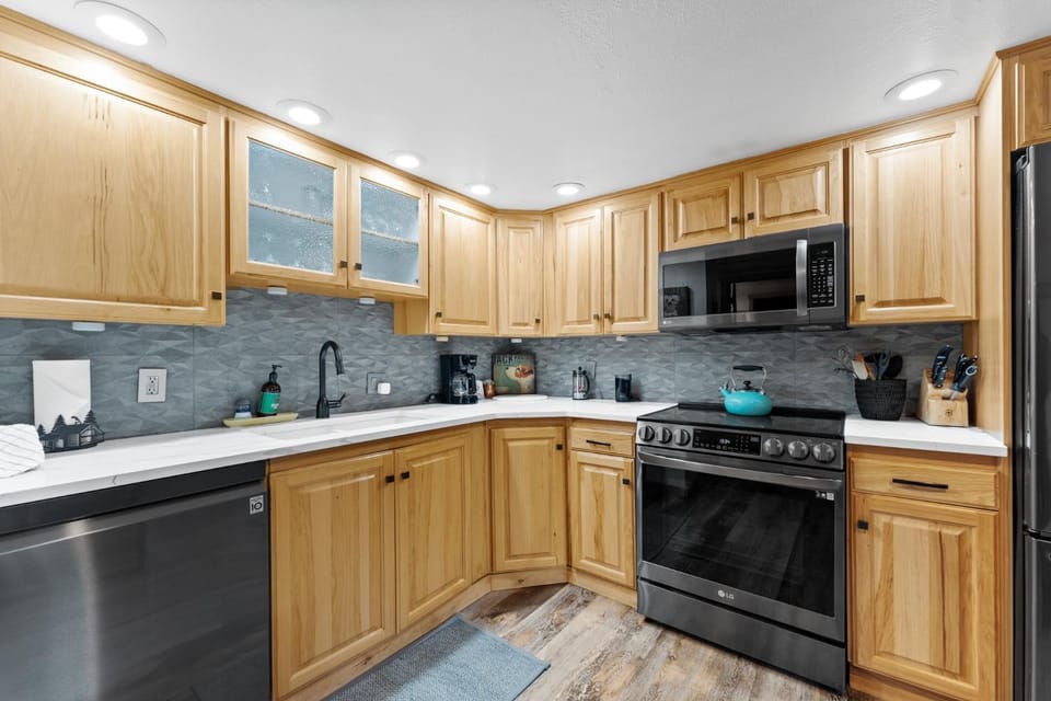 Kitchen or kitchenette, furniture, microwave, oven, stove, kitchen