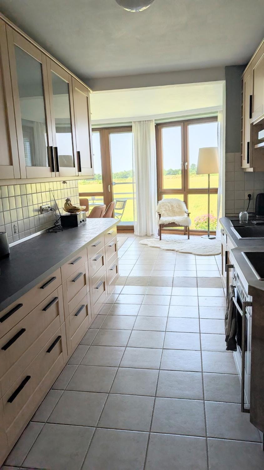 Kitchen or kitchenette, dishwasher, stove, toaster