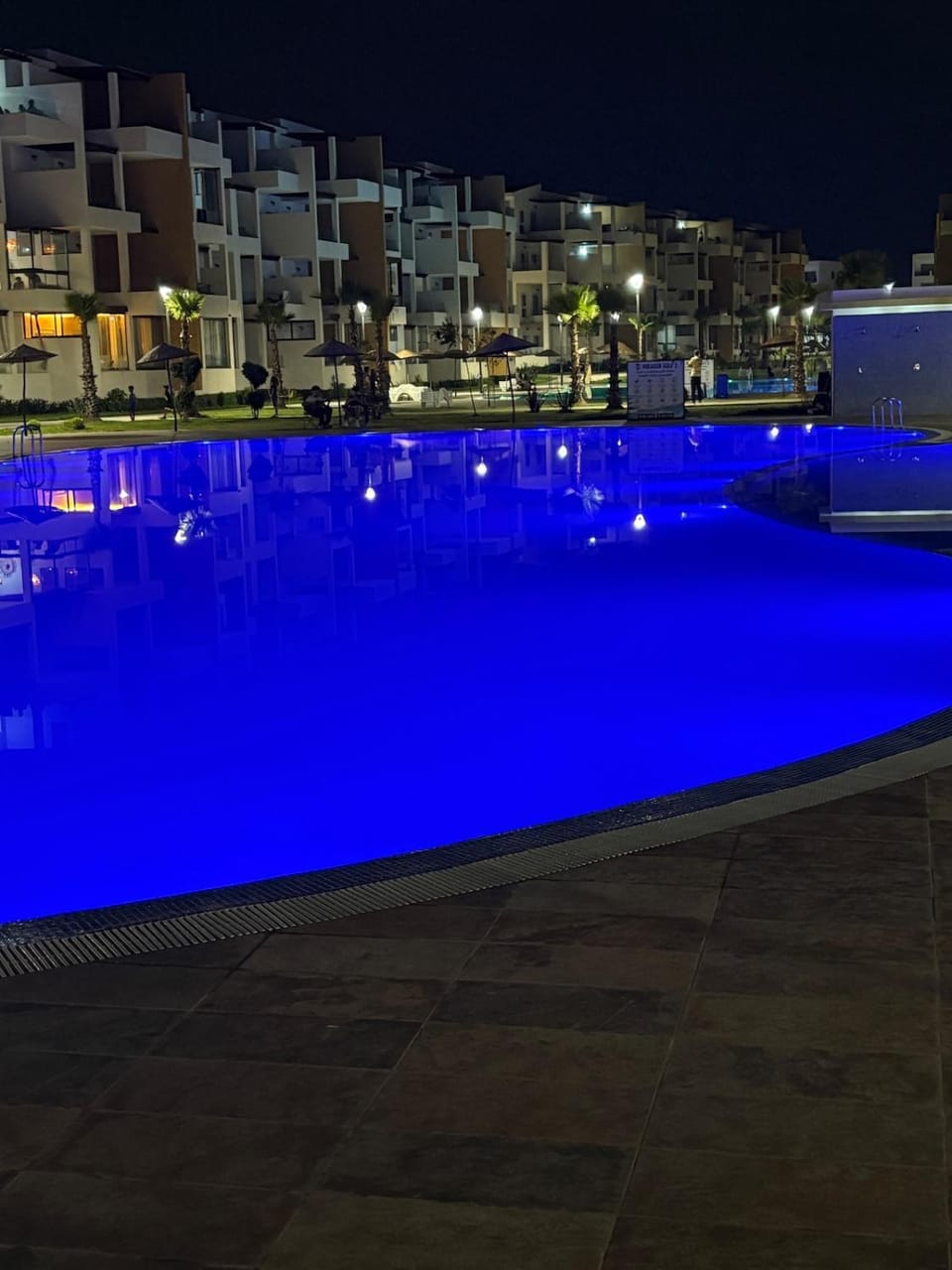 Property building, Night, Pool view, Swimming pool