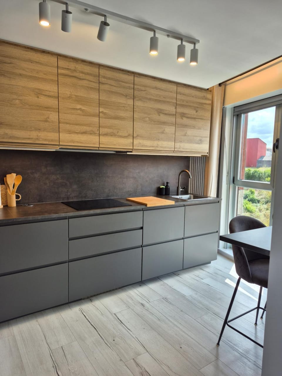 Kitchen or kitchenette, stove