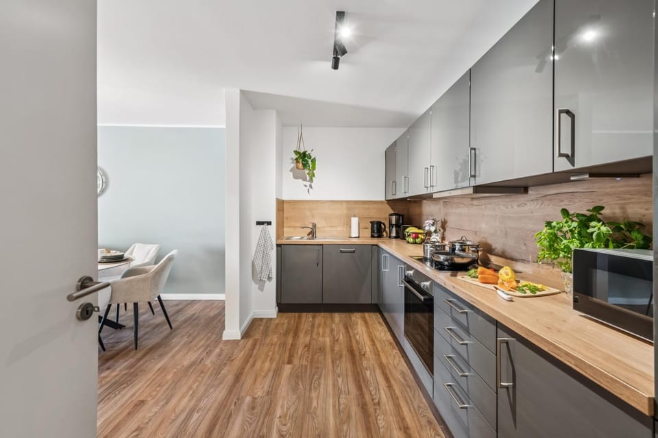 Kitchen or kitchenette, dishwasher, oven, stove