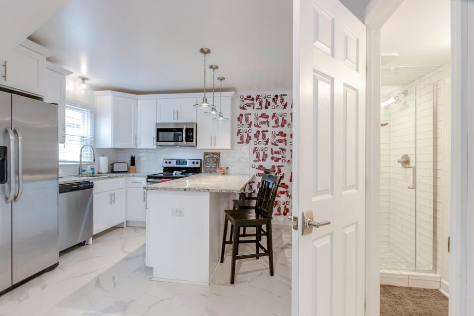 Bathroom, dishwasher, oven, stove, kitchen