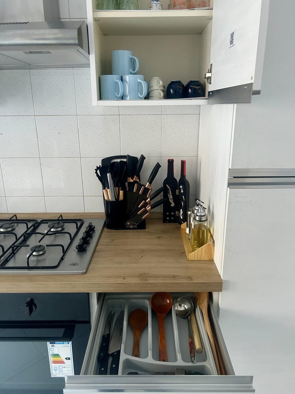 Kitchen or kitchenette, stove