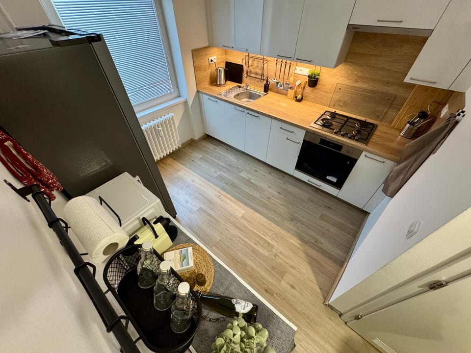 Kitchen or kitchenette, dishwasher, stove, toaster