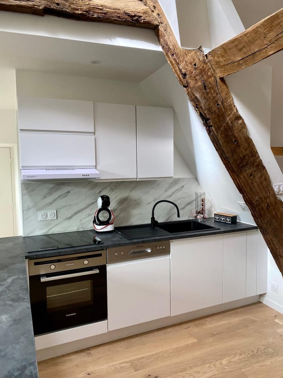 Kitchen or kitchenette, stove