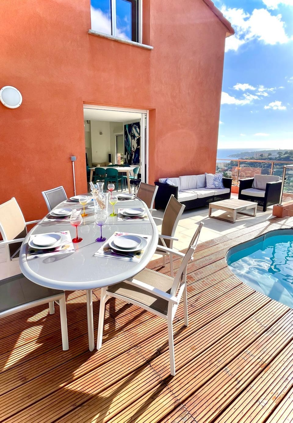 Natural landscape, View (from property/room), Balcony/Terrace, Living room, Dining area, Pool view, Swimming pool