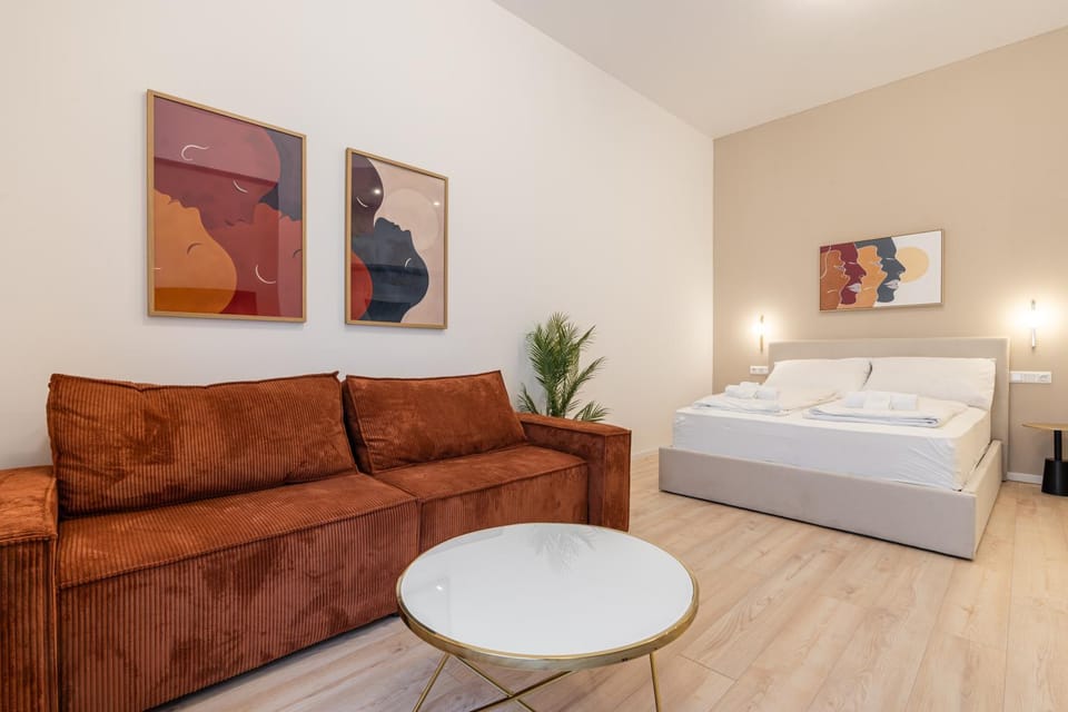 Bed, Living room, Seating area, Bedroom