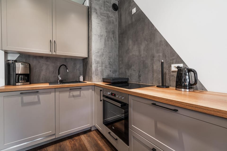 Kitchen or kitchenette, stove
