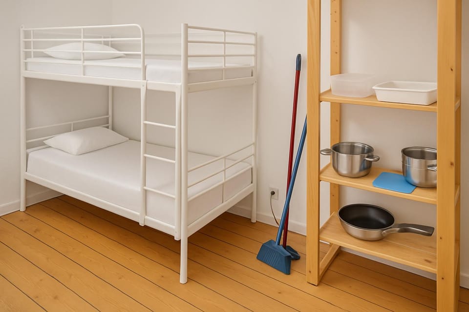 Bett im Durchgangszimmer Hostel in Gelsenkirchen