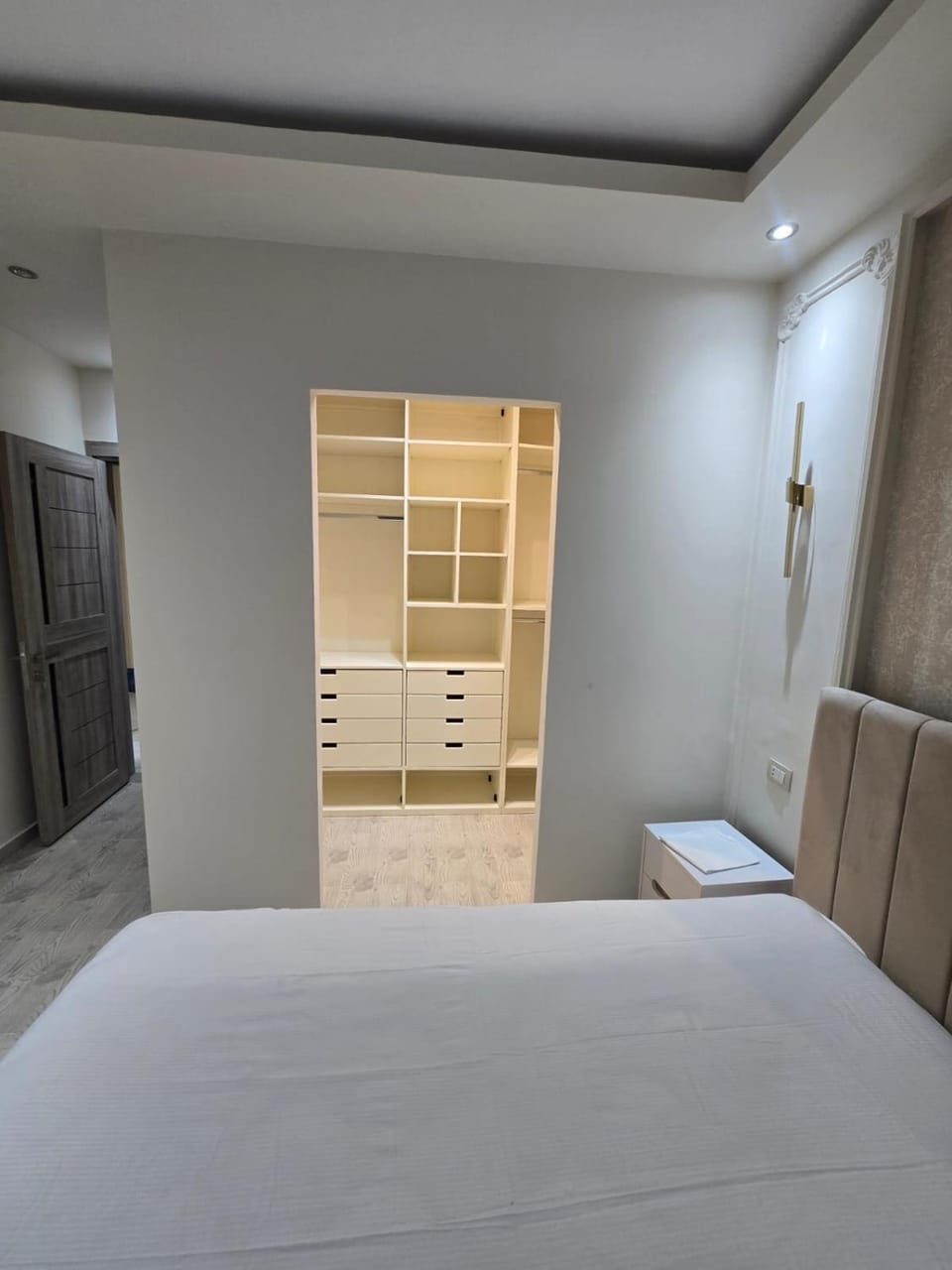 Bed, wardrobe