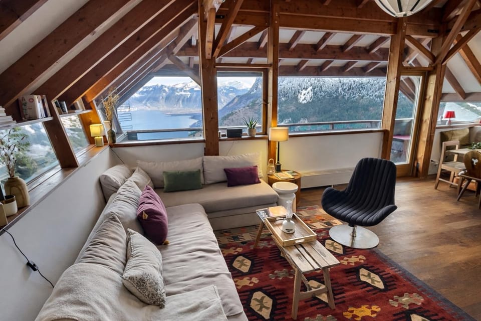 Natural landscape, Living room, Seating area, Lake view, Mountain view