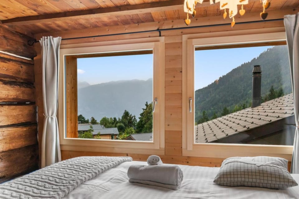 Bed, Natural landscape, Bedroom, Mountain view
