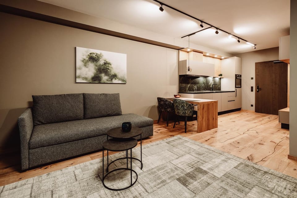 Kitchen or kitchenette, Living room, Seating area