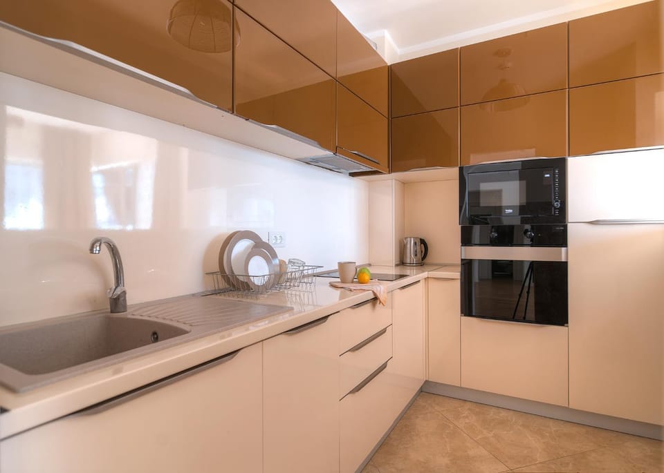 Kitchen or kitchenette, dishwasher, oven, stove