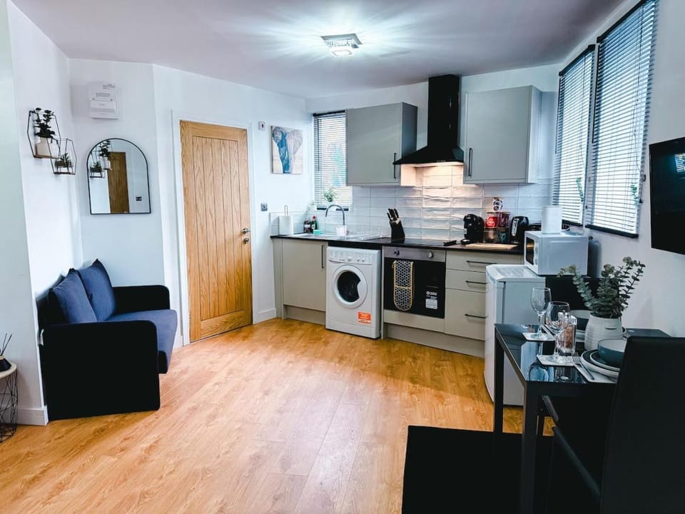 Kitchen or kitchenette, Living room, Seating area, oven, toaster, washing machine