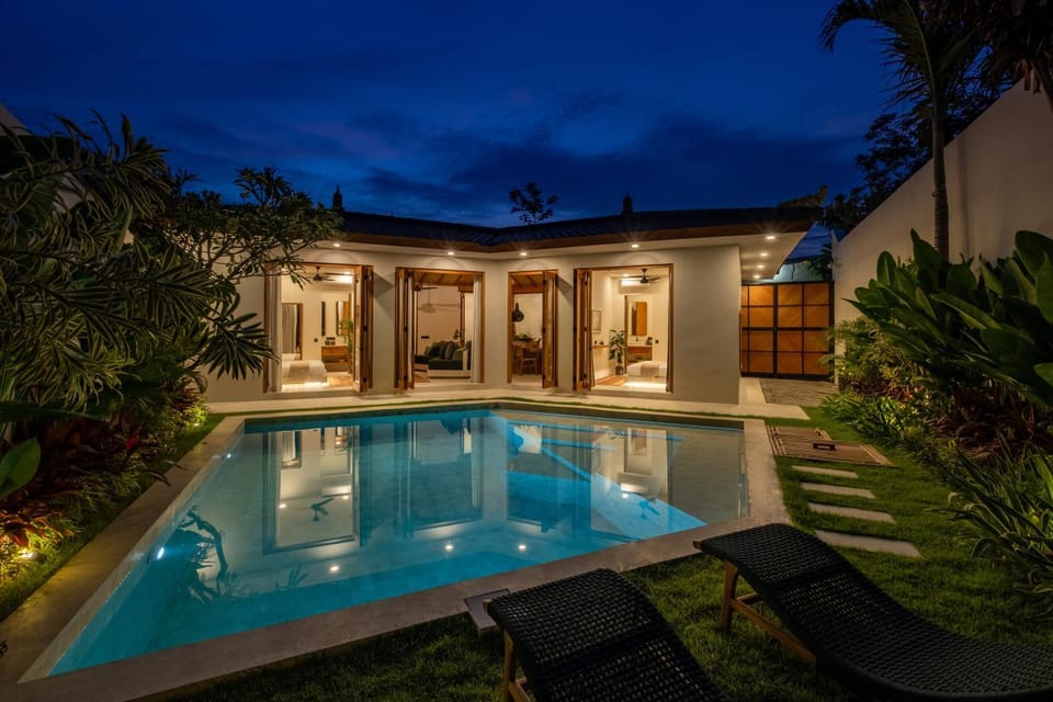 Property building, Night, Swimming pool, Swimming pool