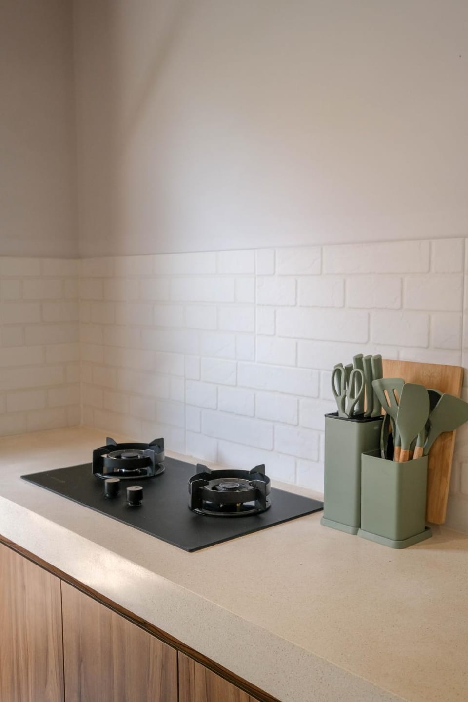 Kitchen or kitchenette, stove