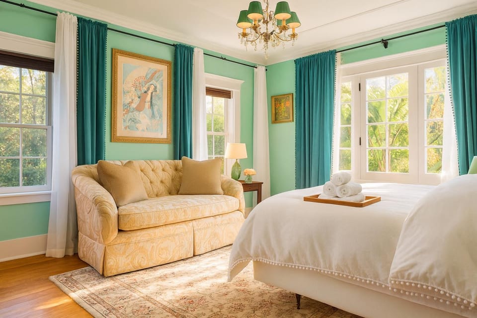 Property building, Bed, Living room, Photo of the whole room, Seating area, Bedroom