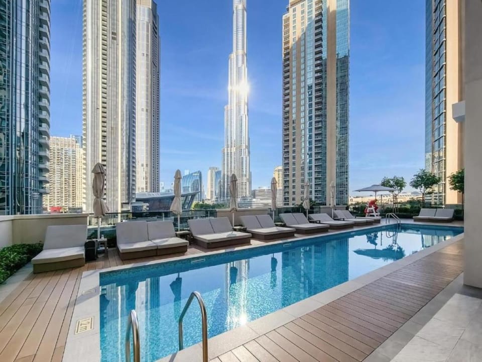 View (from property/room), Balcony/Terrace, City view, Landmark view, Pool view, Swimming pool