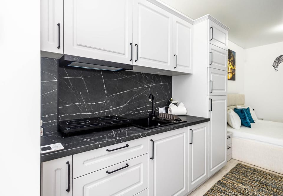 Kitchen or kitchenette, stove